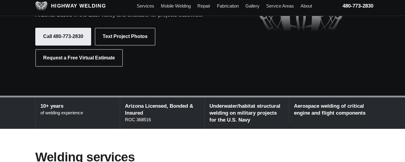 Highway Welding credibility and service section